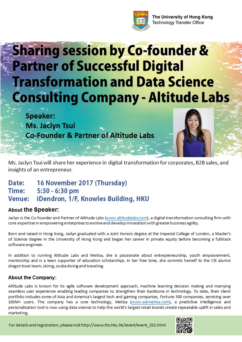 Sharing Session by Co-founder & Partner of Successful Digital Transformation and Data Science Consulting Company - Altitude Labs